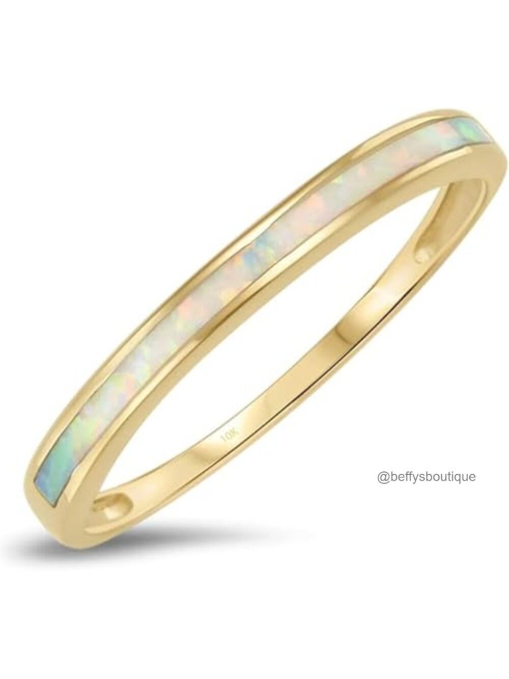 10k Yellow Gold White Opal Inlay Band Ring Dainty Non Hypoallergenic Women
